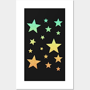 Teal Yellow Ombre Faux Glitter Stars Posters and Art